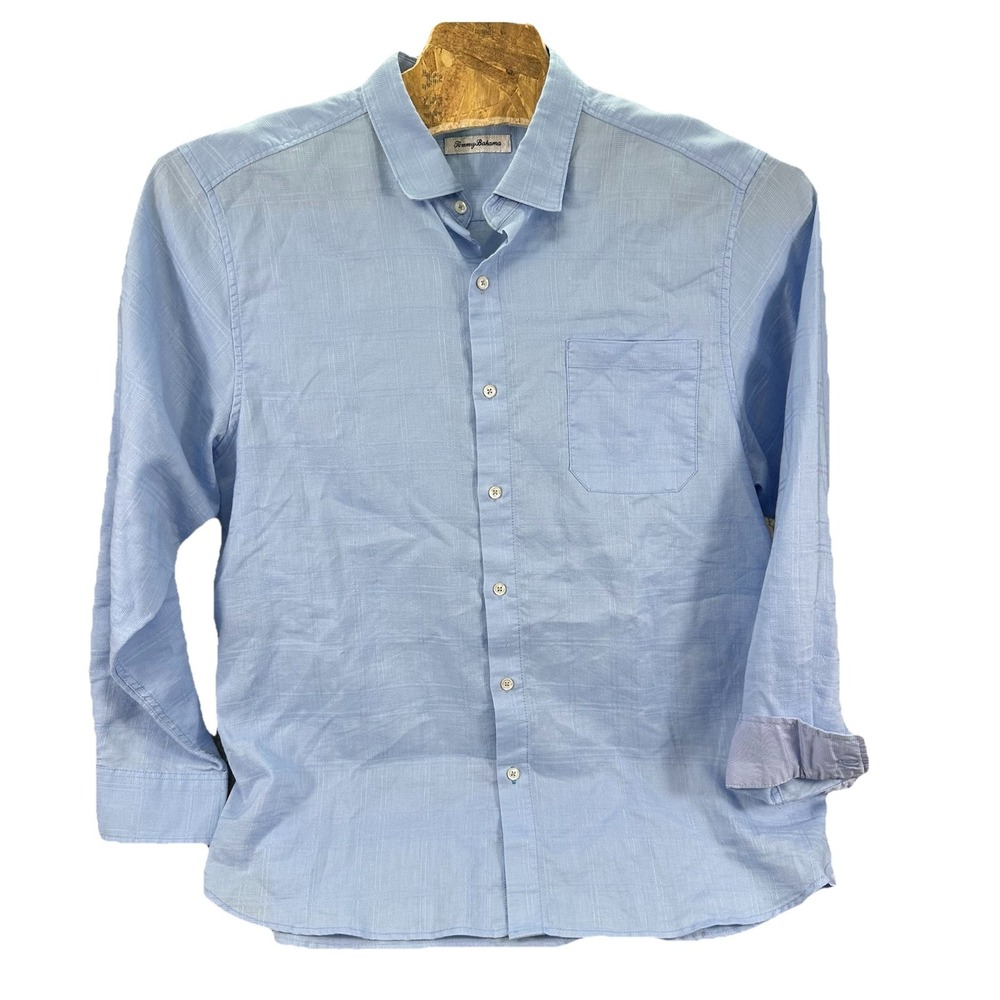 Tommy Bahama Long Sleeve Linen Blend Hawaiian Shirt Mens XL Light Blue